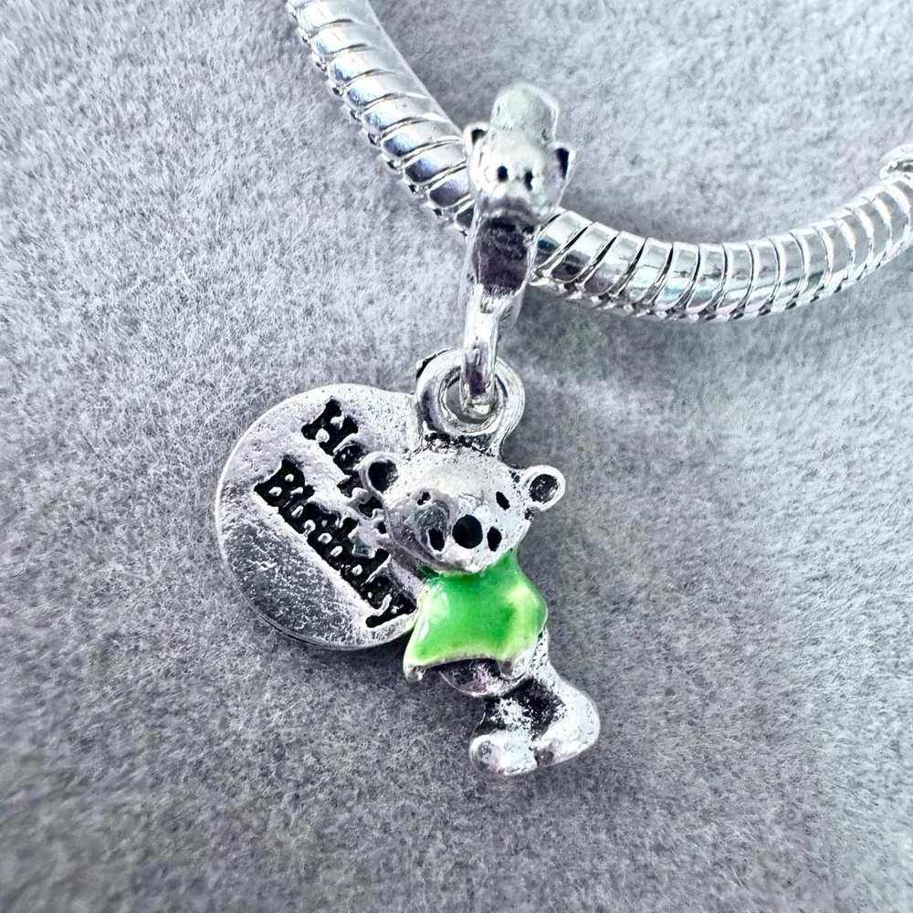Green Happy Birthday Bear Dangle‎ Charm fits PANDORA